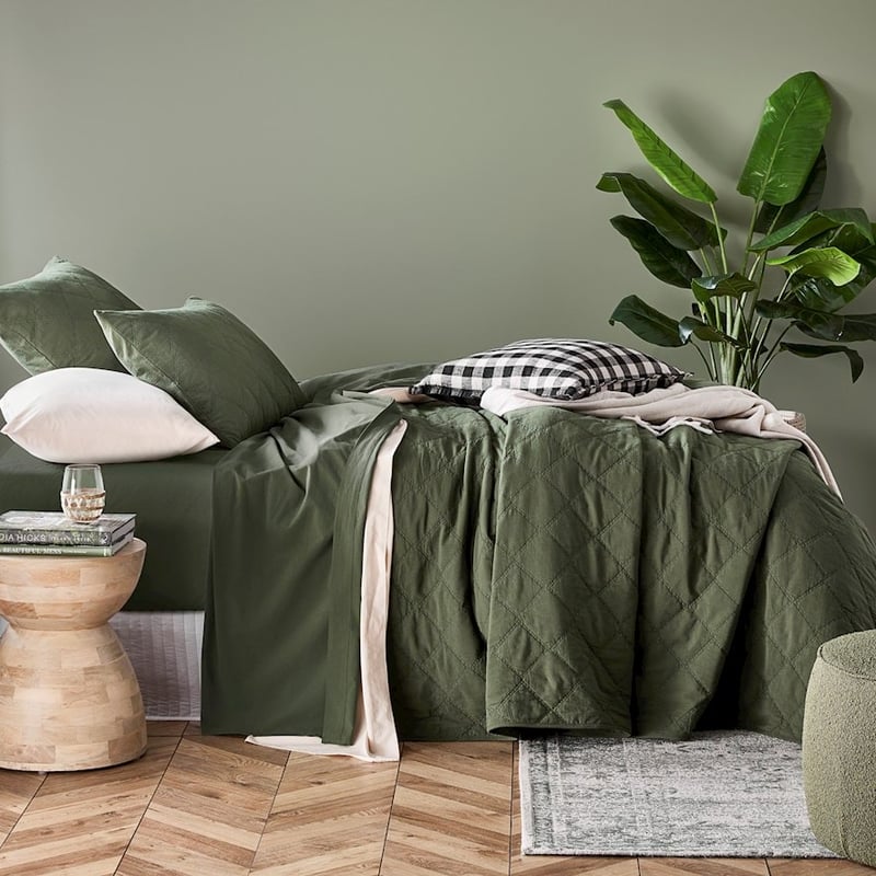 Stonewashed Cotton Basil Quilted Pillowcases