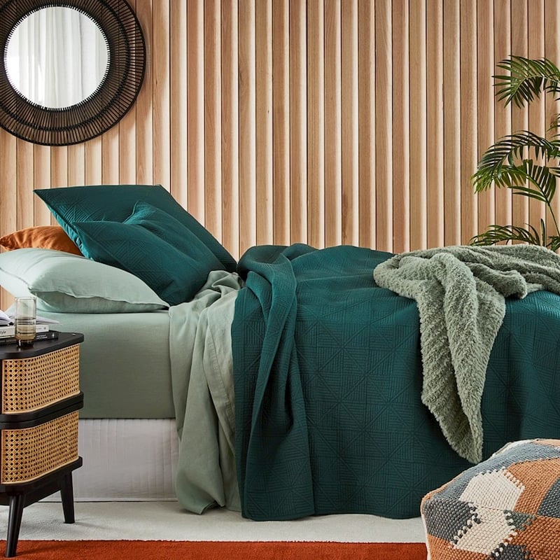 Prism Bottle Green Quilted Coverlet + Pillowcases