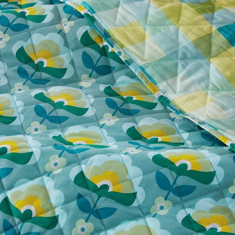 Retro Stems Peacock Quilted Coverlet + Pillowcases