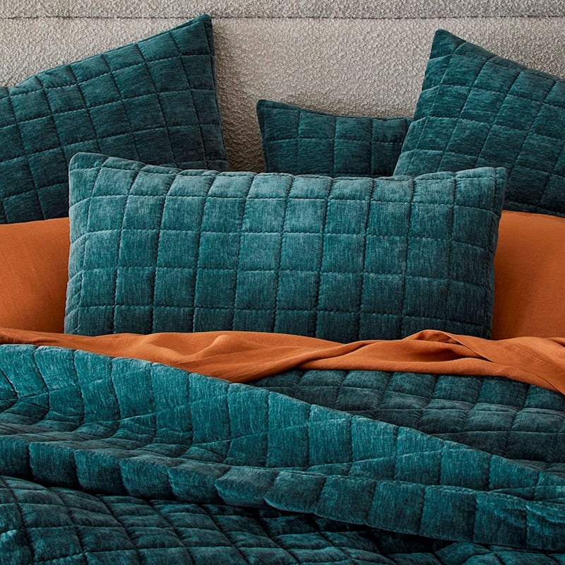 Dylan Ocean Velvet Quilted Coverlet + Pillowcases