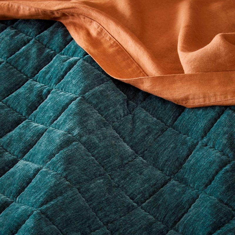 Dylan Ocean Velvet Quilted Coverlet + Pillowcases