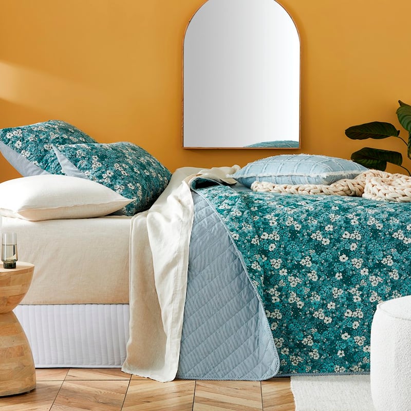 Cypress Bloom Green Quilted Coverlet + Pillowcases