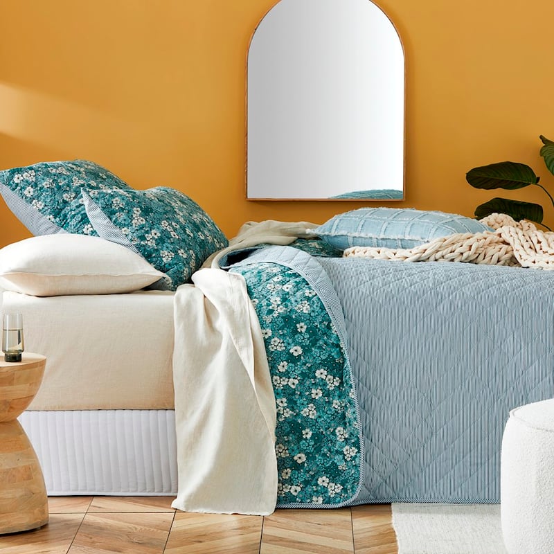 Cypress Bloom Green Quilted Coverlet + Pillowcases