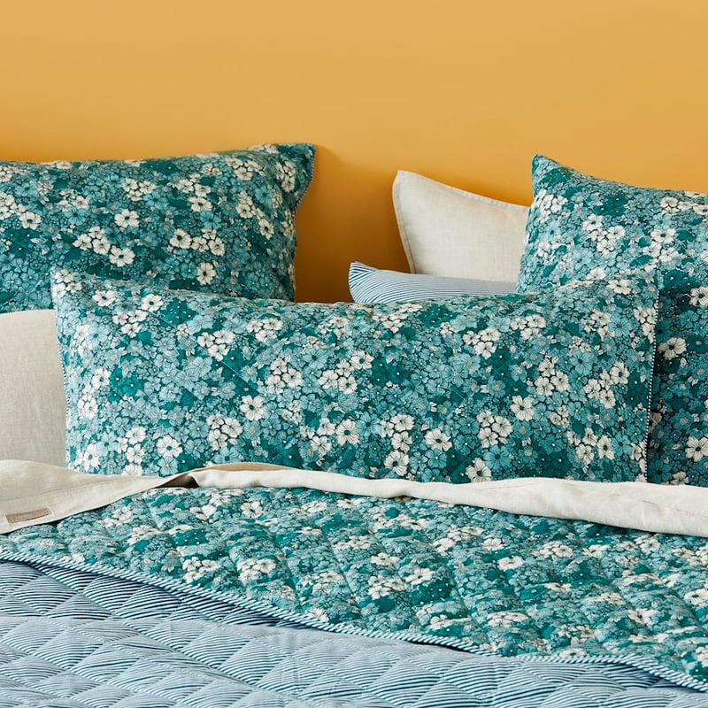 Cypress Bloom Green Quilted Coverlet + Pillowcases