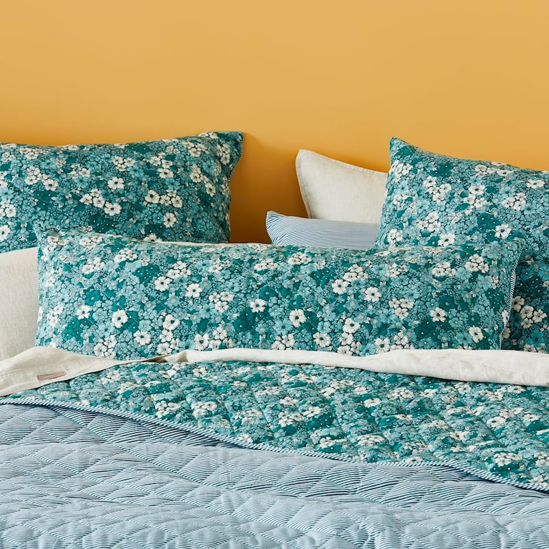 Cypress Bloom Green Quilted Coverlet + Pillowcases