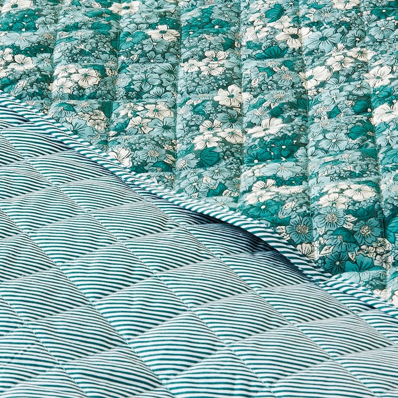 Cypress Bloom Green Quilted Coverlet + Pillowcases