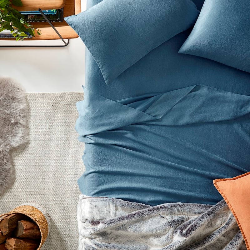 Luxury Steel Blue Flannelette Sheet Set + Pillowcases