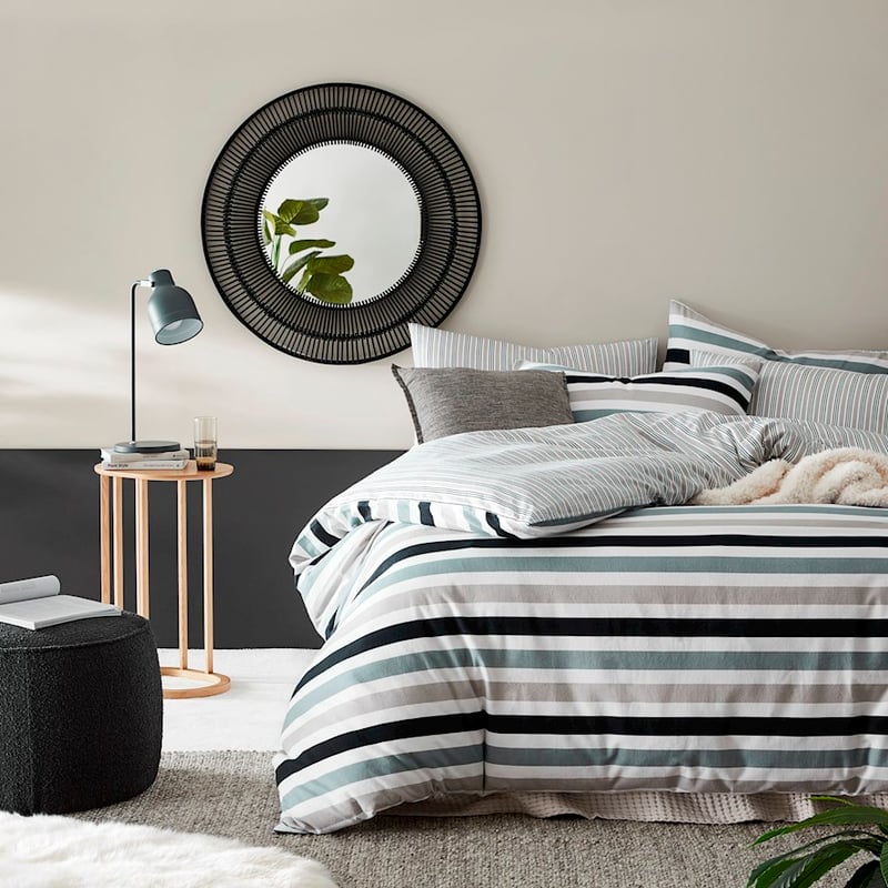 Printed Navy Stripe Flannelette Quilt Cover Set + Pillowcases