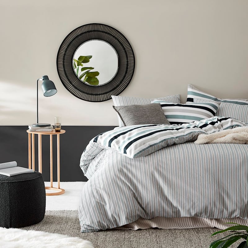 Printed Navy Stripe Flannelette Quilt Cover Set + Pillowcases