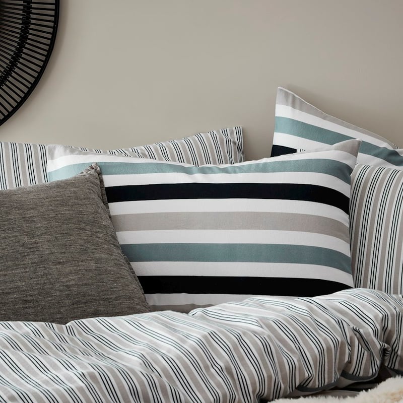 Printed Navy Stripe Flannelette Quilt Cover Set + Pillowcases