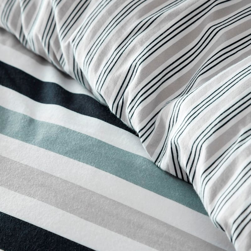 Printed Navy Stripe Flannelette Quilt Cover Set + Pillowcases