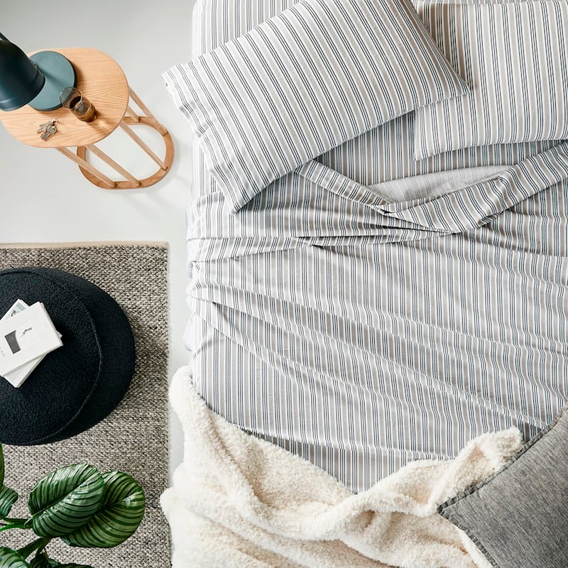 Printed Navy Stripe Flannelette Sheet Set + Pillowcases