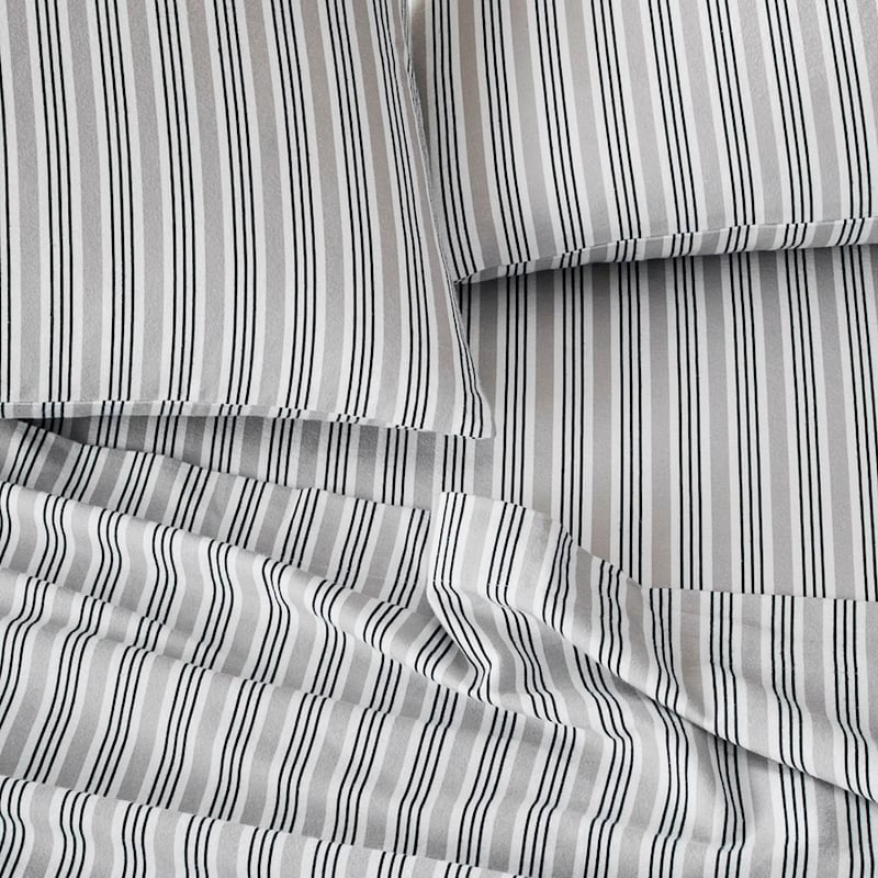 Printed Navy Stripe Flannelette Sheet Set + Pillowcases