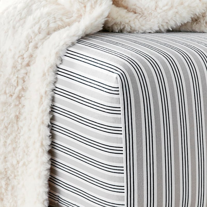 Printed Navy Stripe Flannelette Sheet Set + Pillowcases