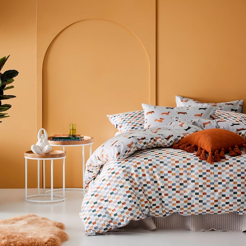 Printed Silver Dachshund Flannelette Quilt Cover Set + Pillowcases