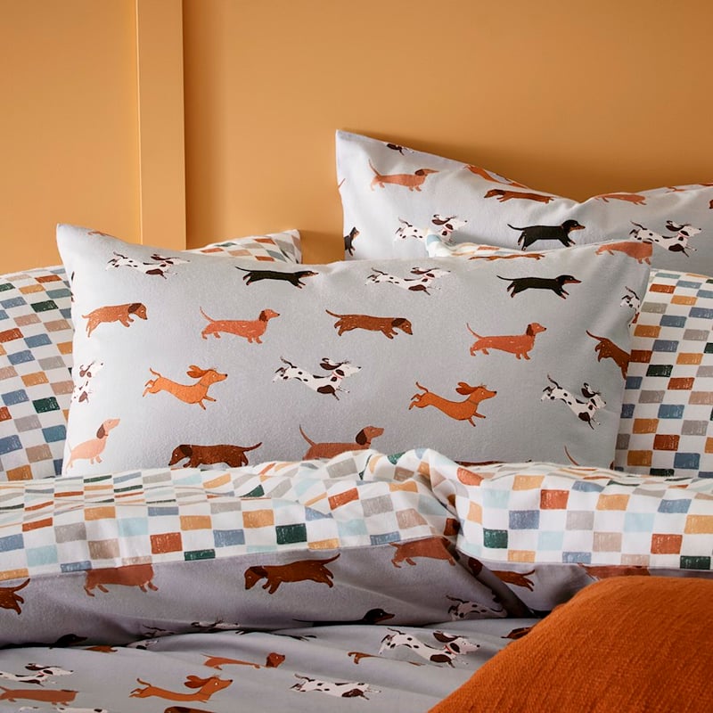 Printed Silver Dachshund Flannelette Quilt Cover Set + Pillowcases