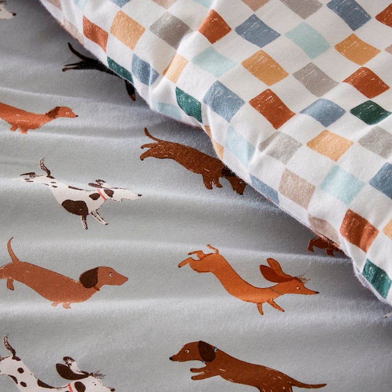 Printed Silver Dachshund Flannelette Quilt Cover Set + Pillowcases