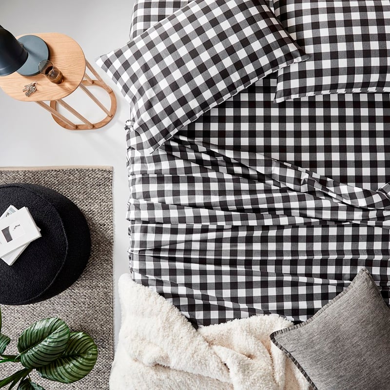 Printed Gingham Charcoal Flannelette Sheet Separates + Pillowcases