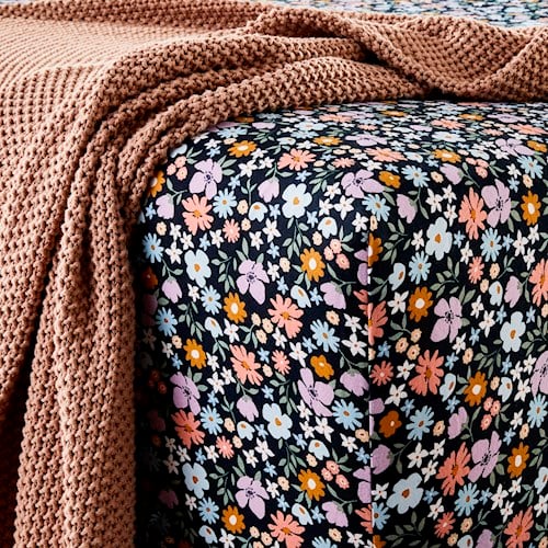 Printed Wild Bloom Navy Flannelette Sheet Separates + Pillowcases