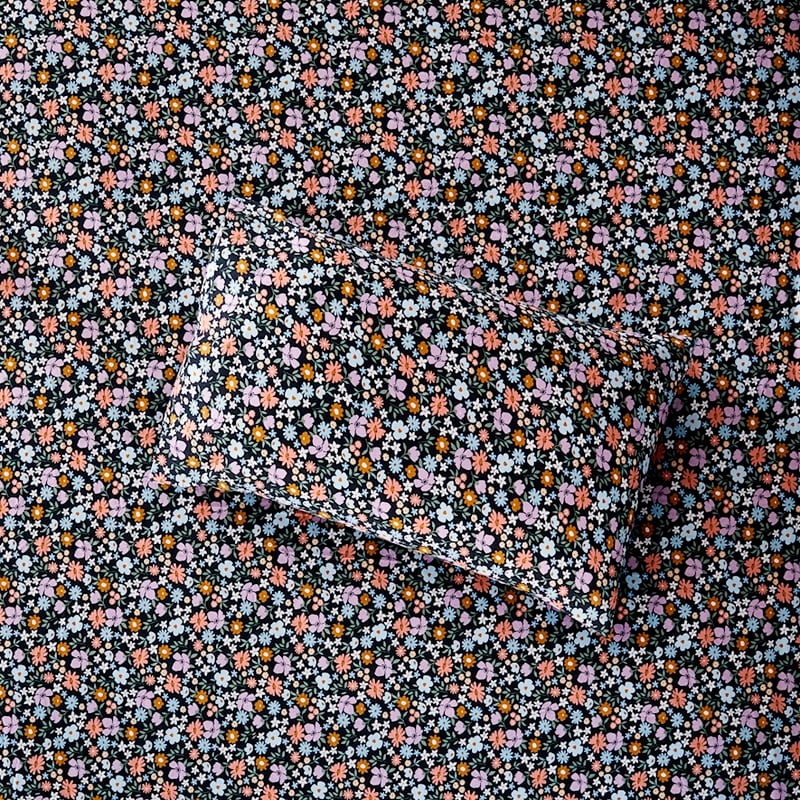 Printed Wild Bloom Navy Flannelette Sheet Separates + Pillowcases