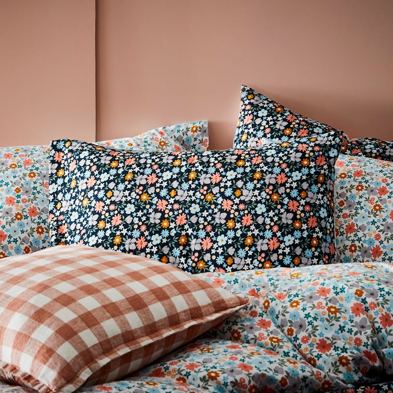 Printed Wild Bloom Navy Flannelette Quilt Cover Set + Pillowcases