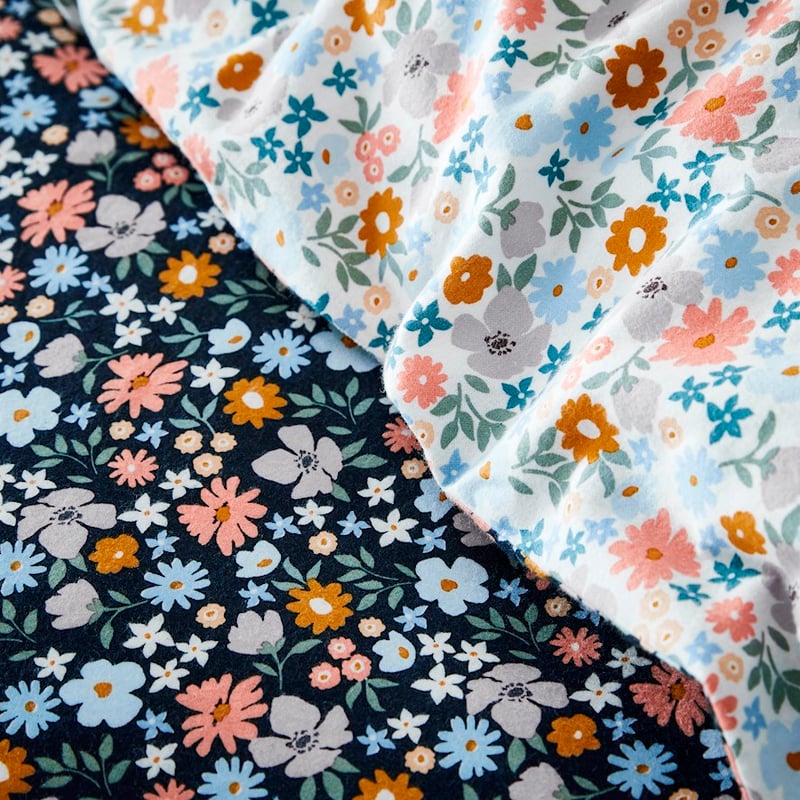 Printed Wild Bloom Navy Flannelette Quilt Cover Set + Pillowcases