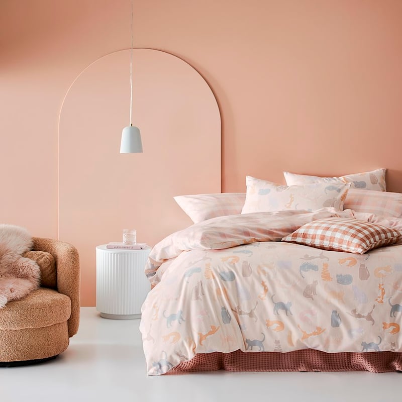 Printed Pink Cat Flannelette Quilt Cover Set + Pillowcases