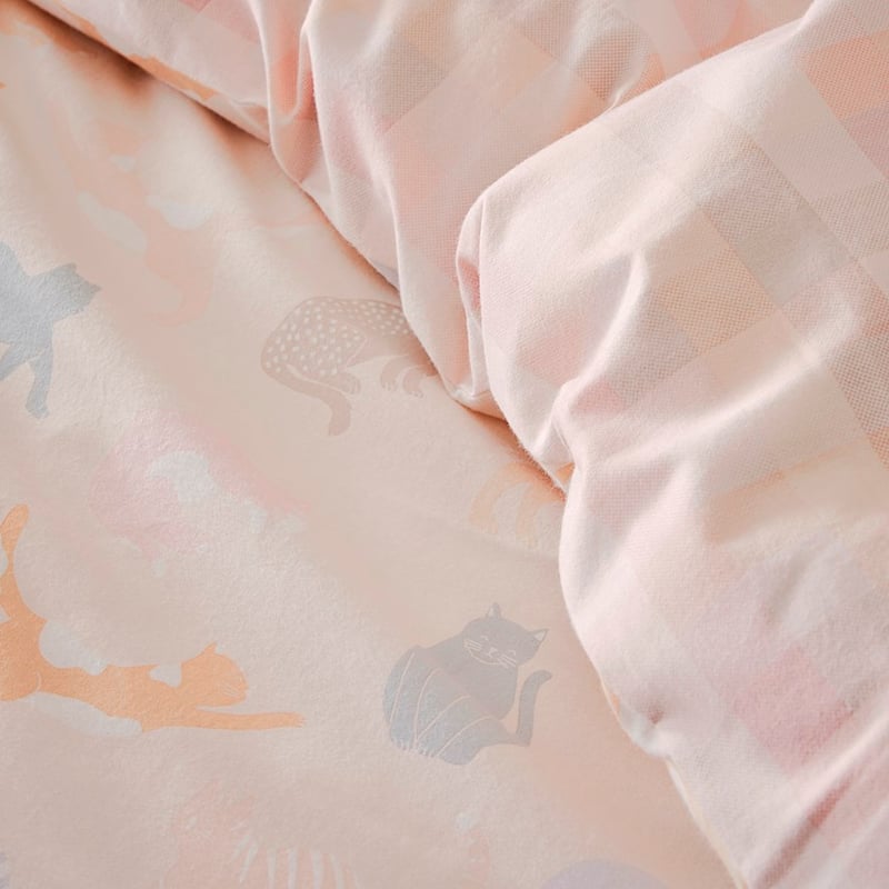 Printed Pink Cat Flannelette Quilt Cover Set + Pillowcases