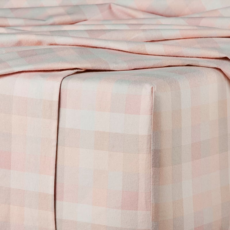 Printed Pink Dusty Check Flannelette Sheet Set + Pillowcases