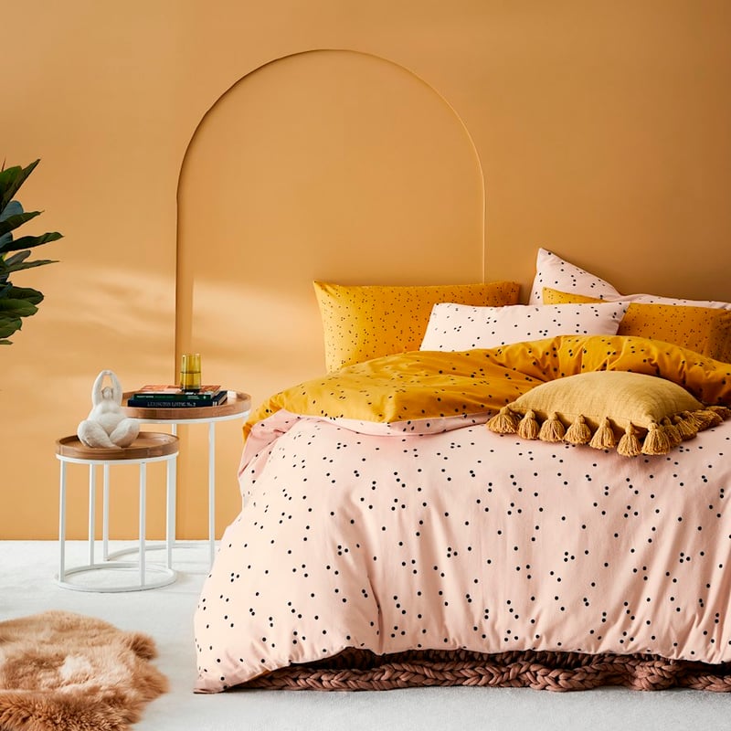 Printed Pink Spot Flannelette Quilt Cover Set + Pillowcases