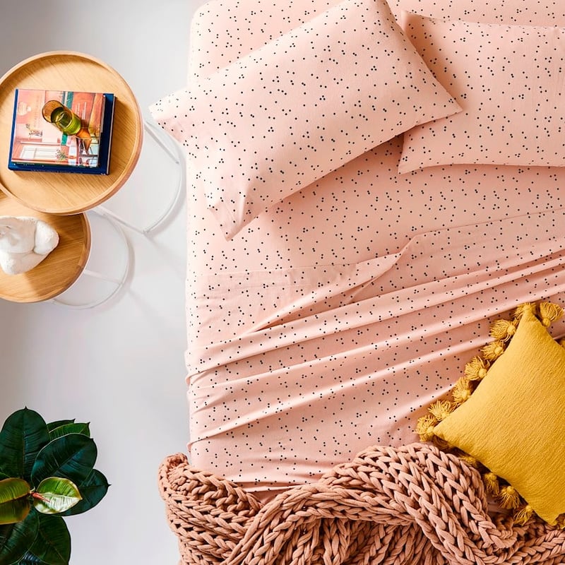 Printed Pink Spot Flannelette Sheet Set + Pillowcases