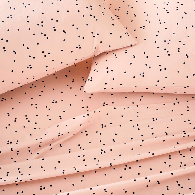 Printed Pink Spot Flannelette Sheet Set + Pillowcases