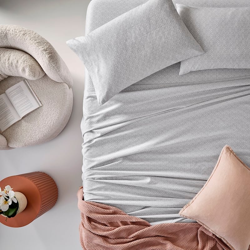 Printed Silver Moroccan Flannelette Sheet Set + Pillowcases