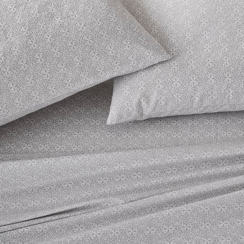 Printed Silver Moroccan Flannelette Sheet Set + Pillowcases