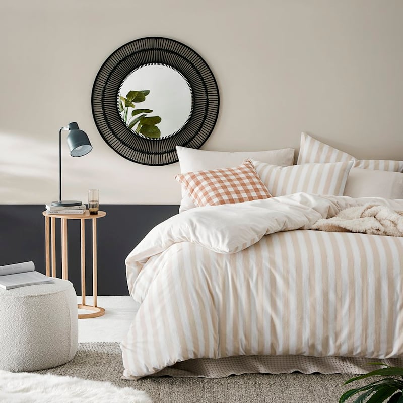 Printed Sand Stripe Flannelette Quilt Cover Set + Pillowcases