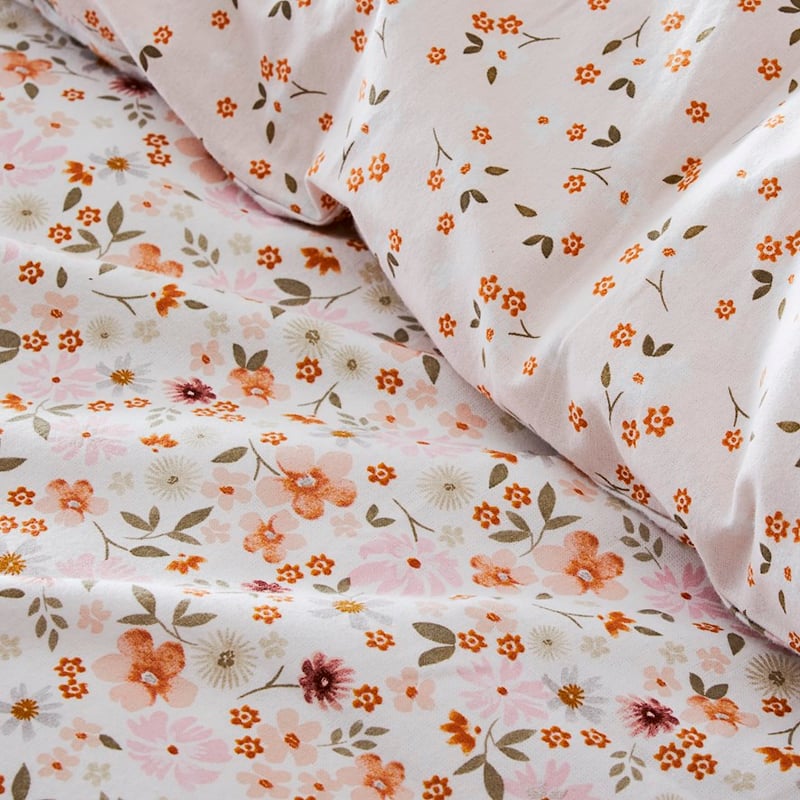 Printed Winter Garden White Flannelette Quilt Cover Set + Pillowcases