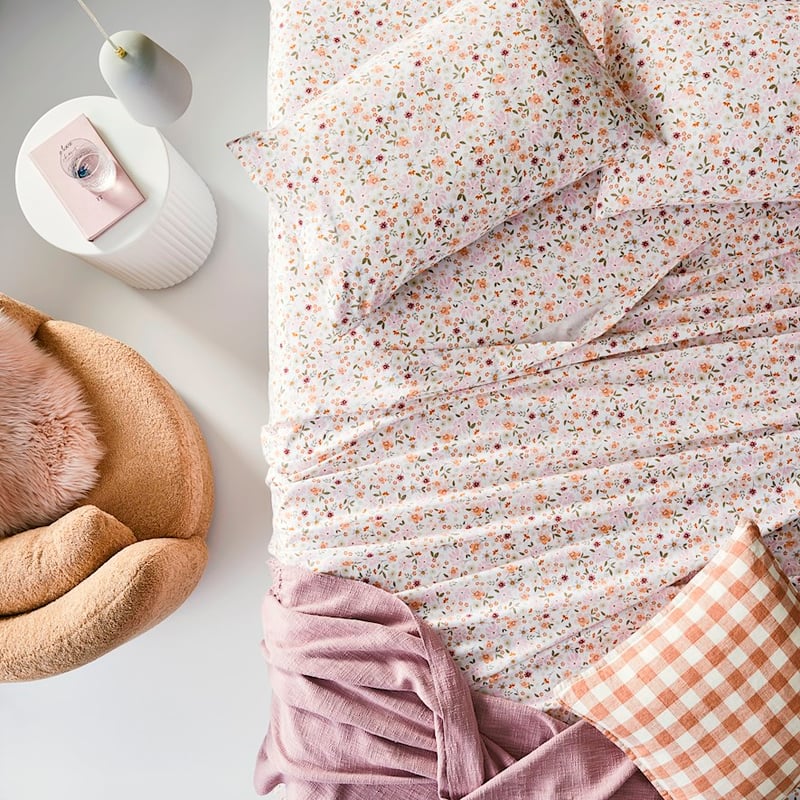 Printed Winter Garden White Flannelette Sheet Set + Pillowcases