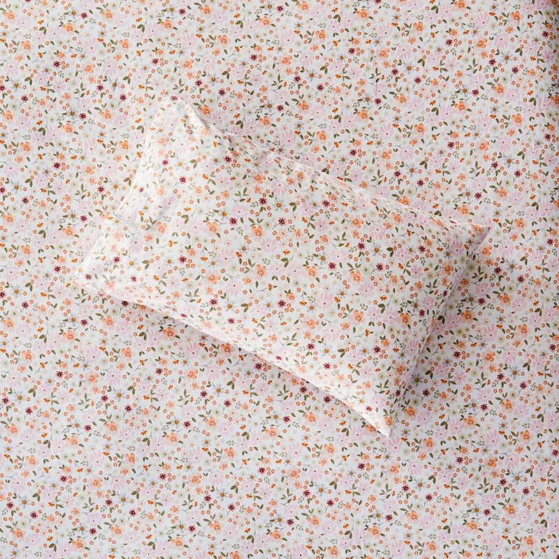 Printed Winter Garden White Flannelette Sheet Set + Pillowcases