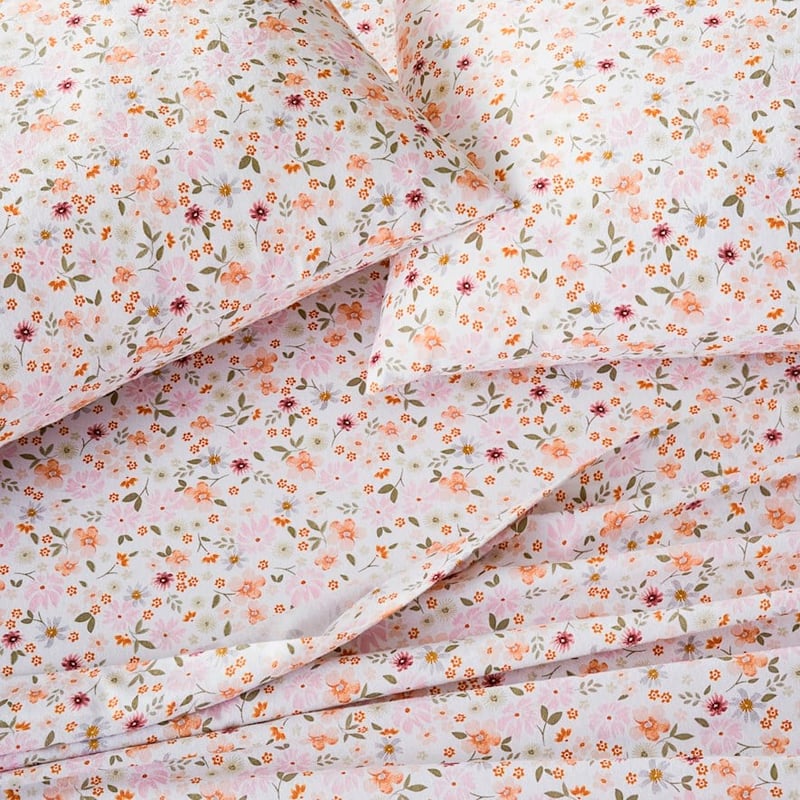 Printed Winter Garden White Flannelette Sheet Set + Pillowcases