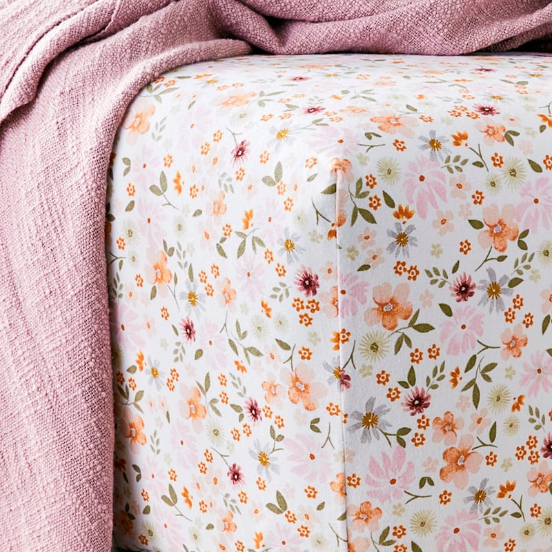 Printed Winter Garden White Flannelette Sheet Set + Pillowcases