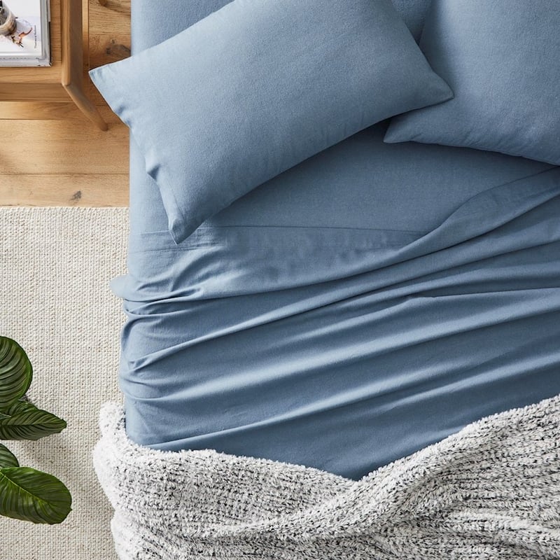 Plain Dyed Blue Flannelette Sheet Set + Pillowcases