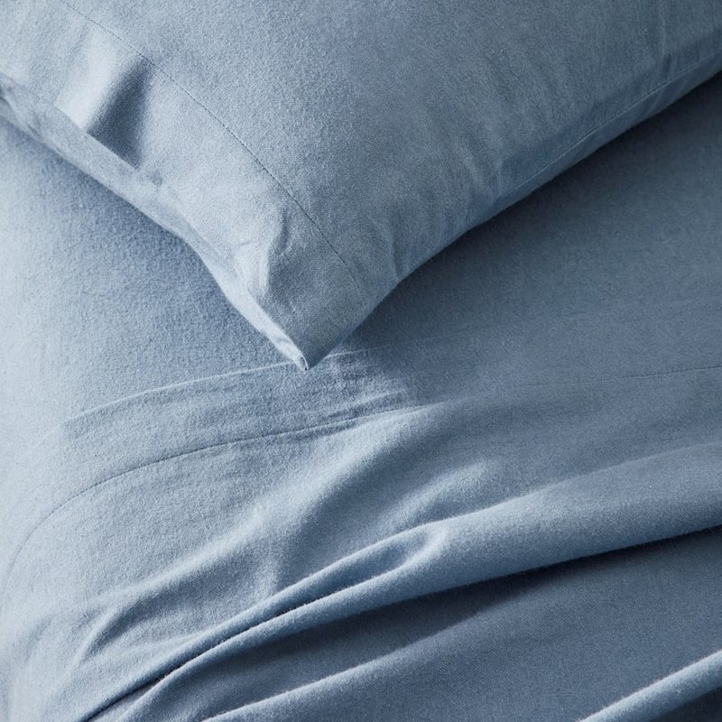 Plain Dyed Blue Flannelette Sheet Set + Pillowcases