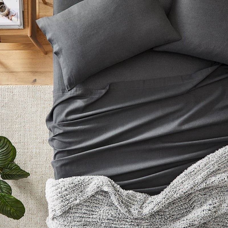 Plain Dyed Coal Flannelette Sheet Set + Pillowcases