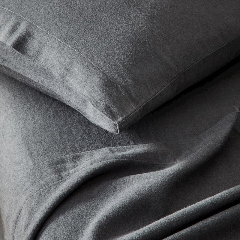 Plain Dyed Coal Flannelette Sheet Set + Pillowcases