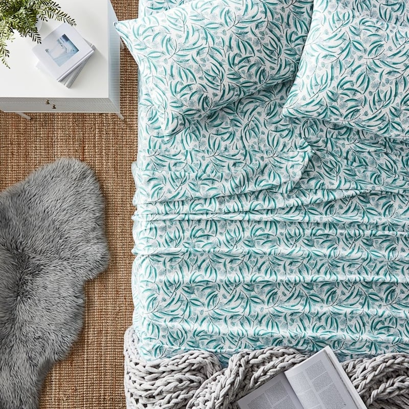 Printed Flannelette Green Native Sheet Set + Pillowcases