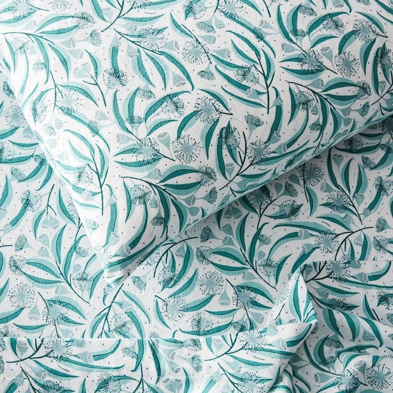 Printed Flannelette Green Native Sheet Set + Pillowcases