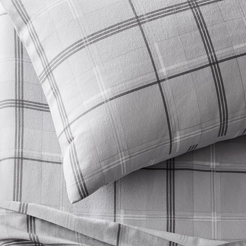 Printed Flannelette Grey Check Sheet Set + Pillowcases