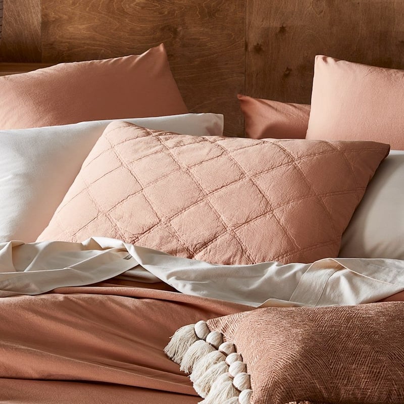 Stonewashed Cotton Coral Sand Quilted Pillowcases