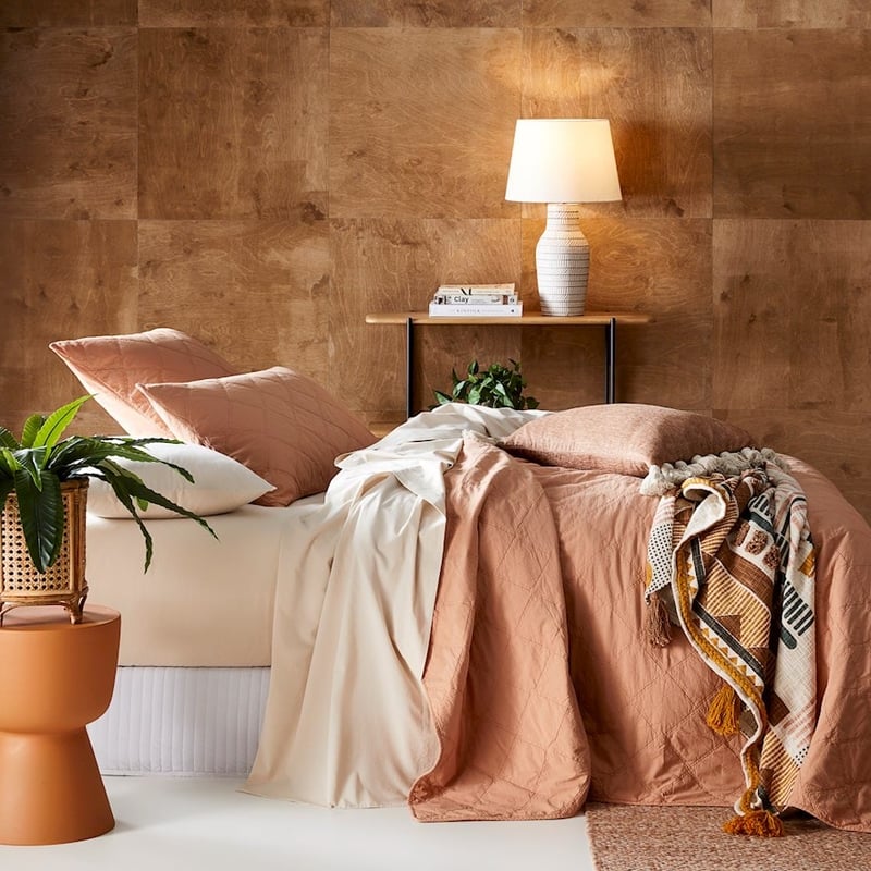 Stonewashed Cotton Coral Sand Quilted Pillowcases