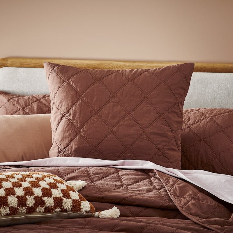 Stonewashed Cotton Mahogany Quilted Pillowcase